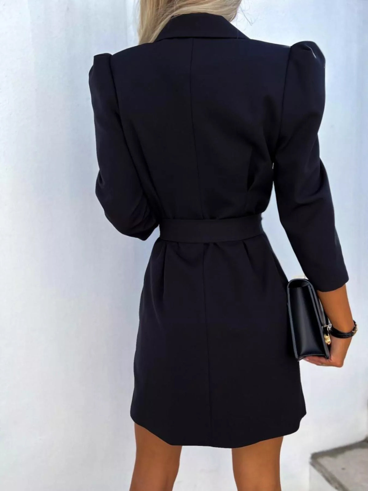 3/4-Sleeve Belted Blazer Dress