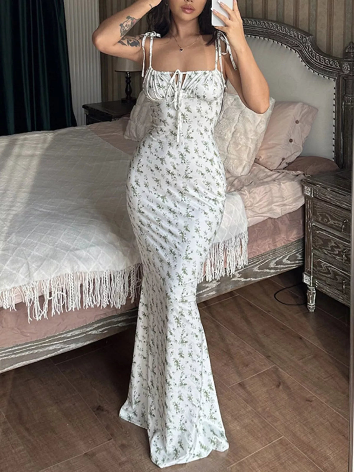 Floral Tie-Strap Bodycon Maxi Dress by Calliope