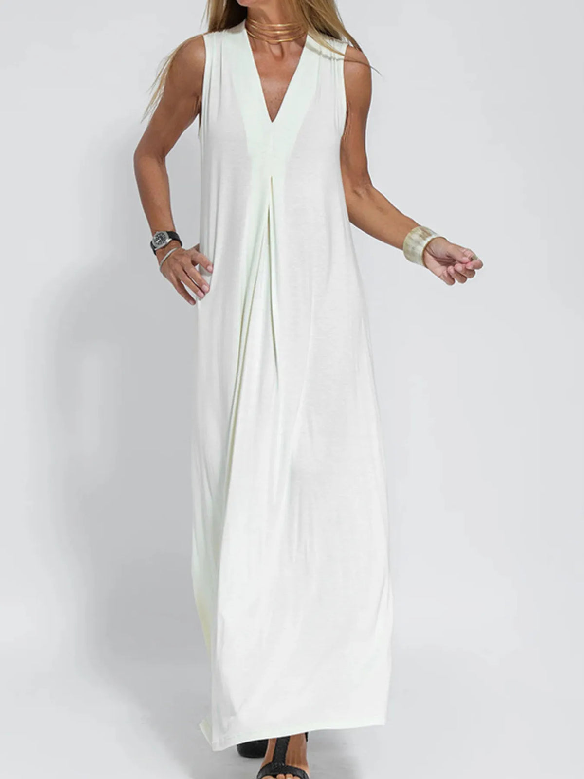 V-Neck Sleeveless Maxi Dress with Slit