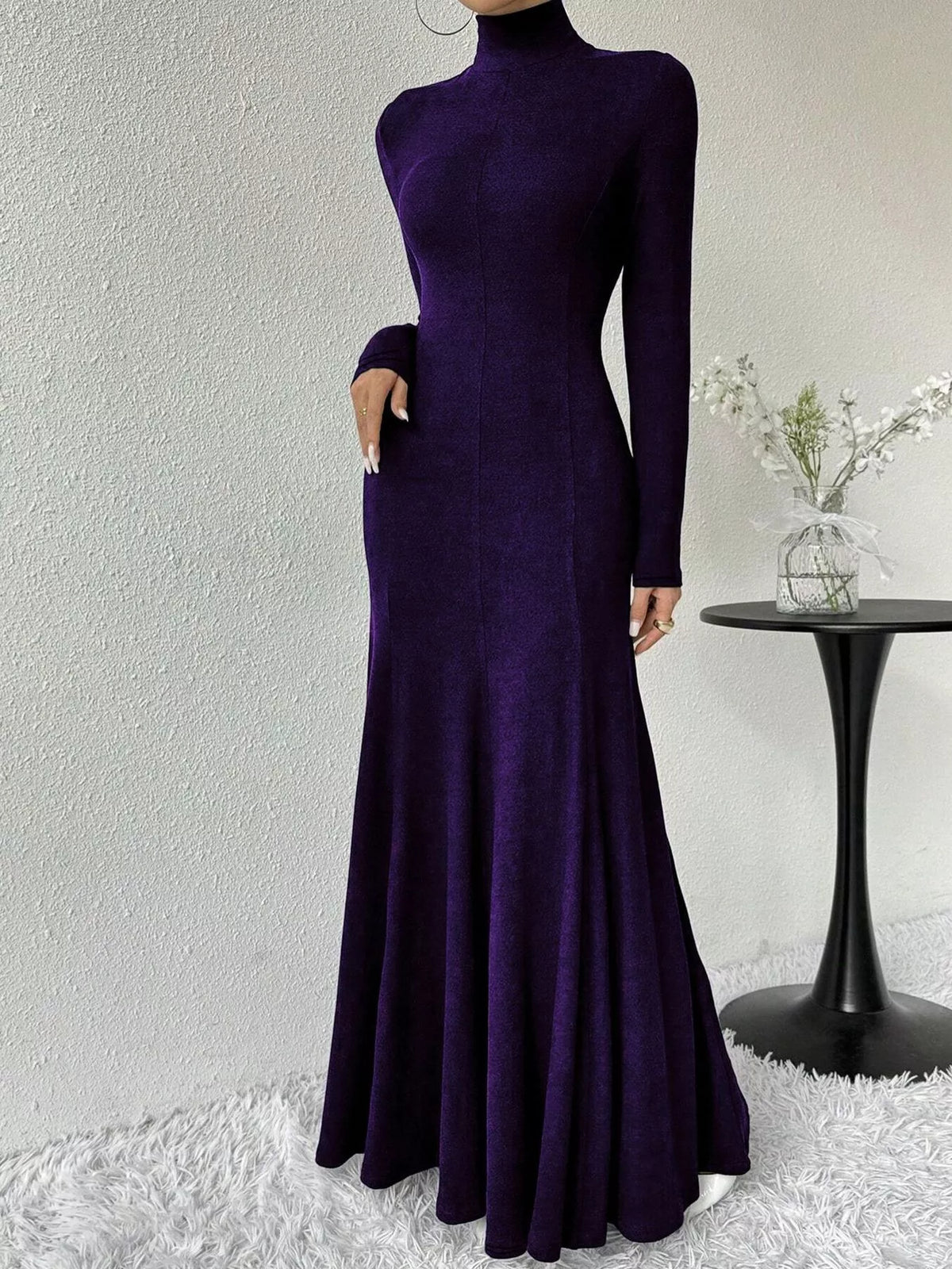 Turtleneck Long Sleeve Mermaid Maxi Dress