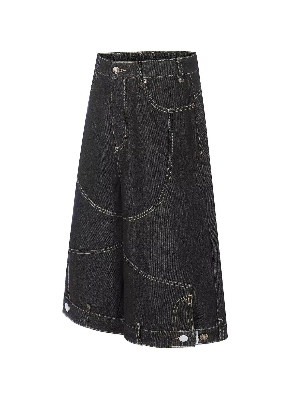 High-Waisted Wide-Leg Denim Capris in Black by TrendMaster