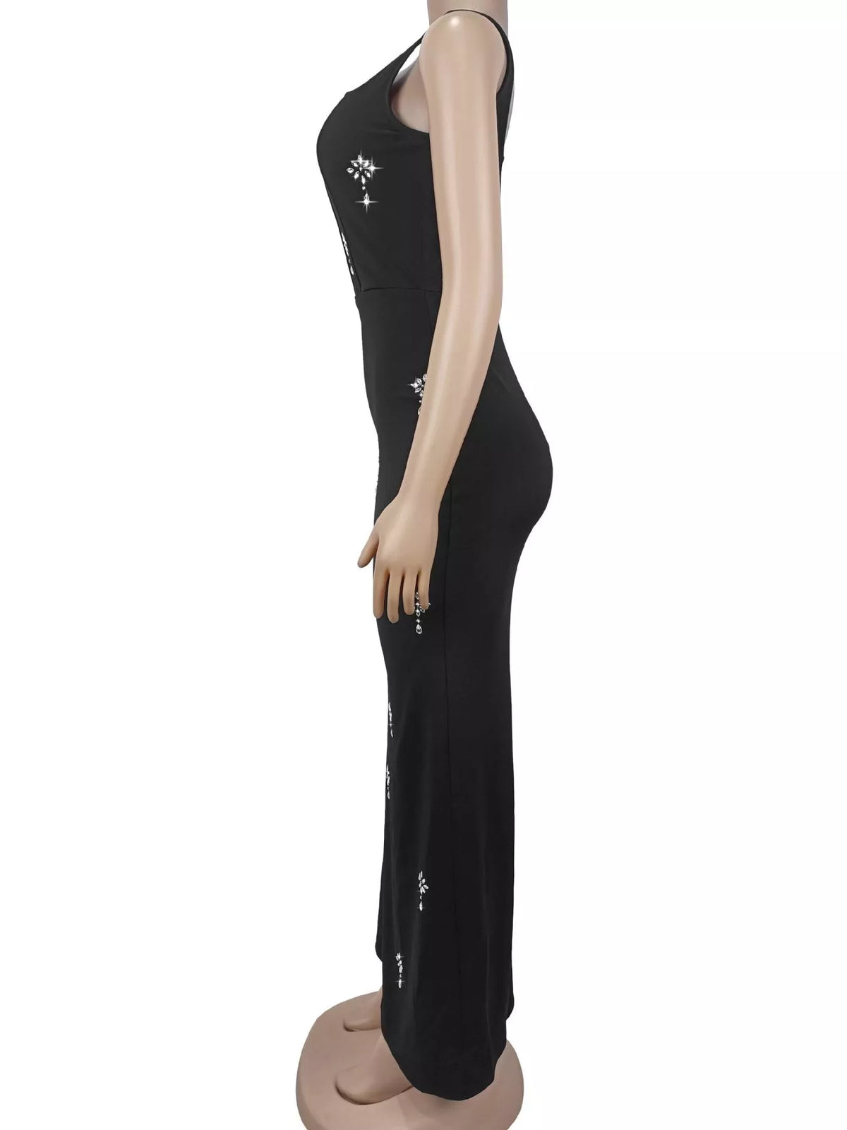 Rhinestone Bodycon Maxi Dress in Black