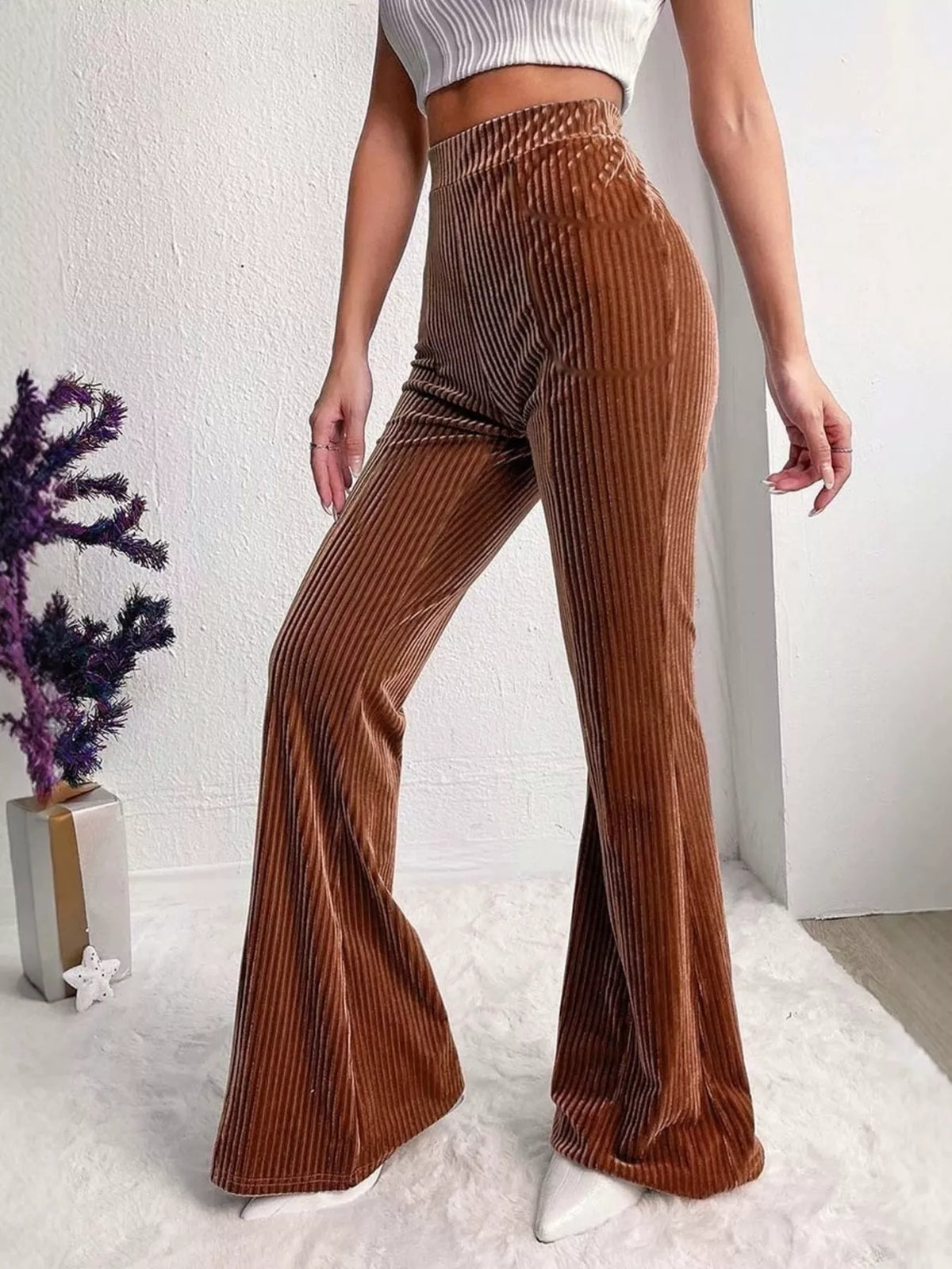 High-Waisted Velvet Flare Pants