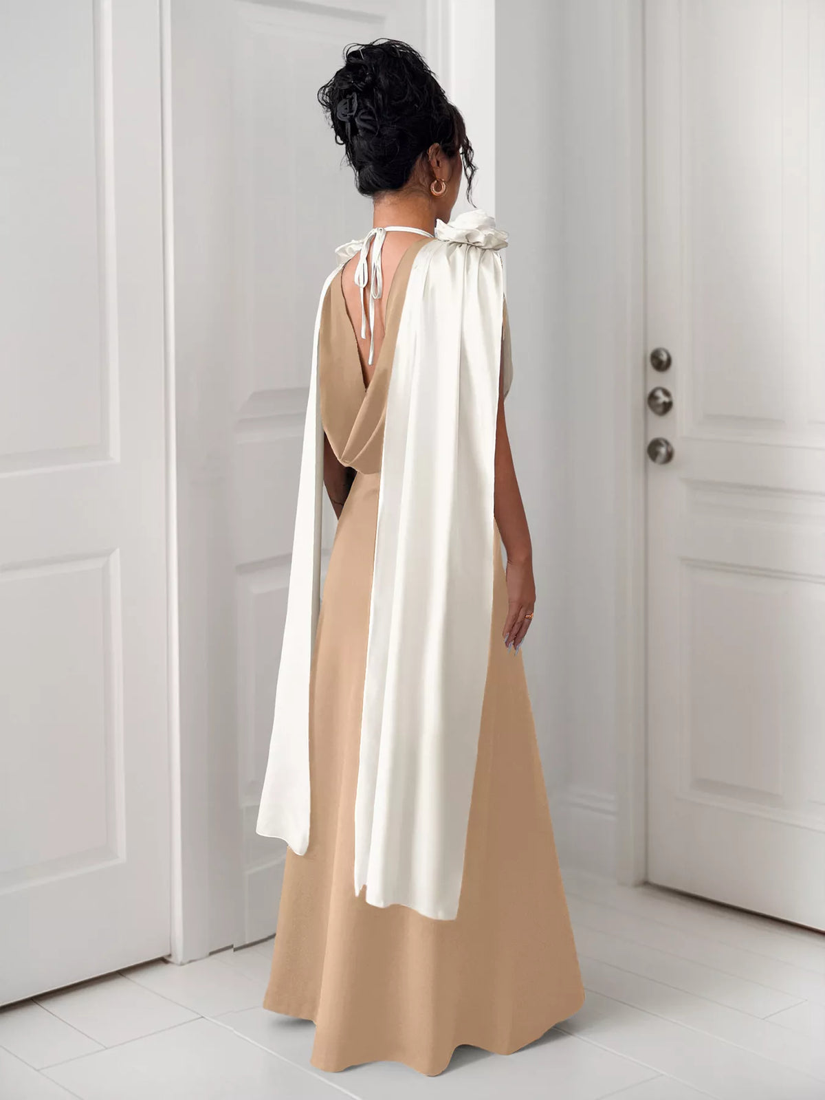 Floral Applique Two-Tone Maxi Dress