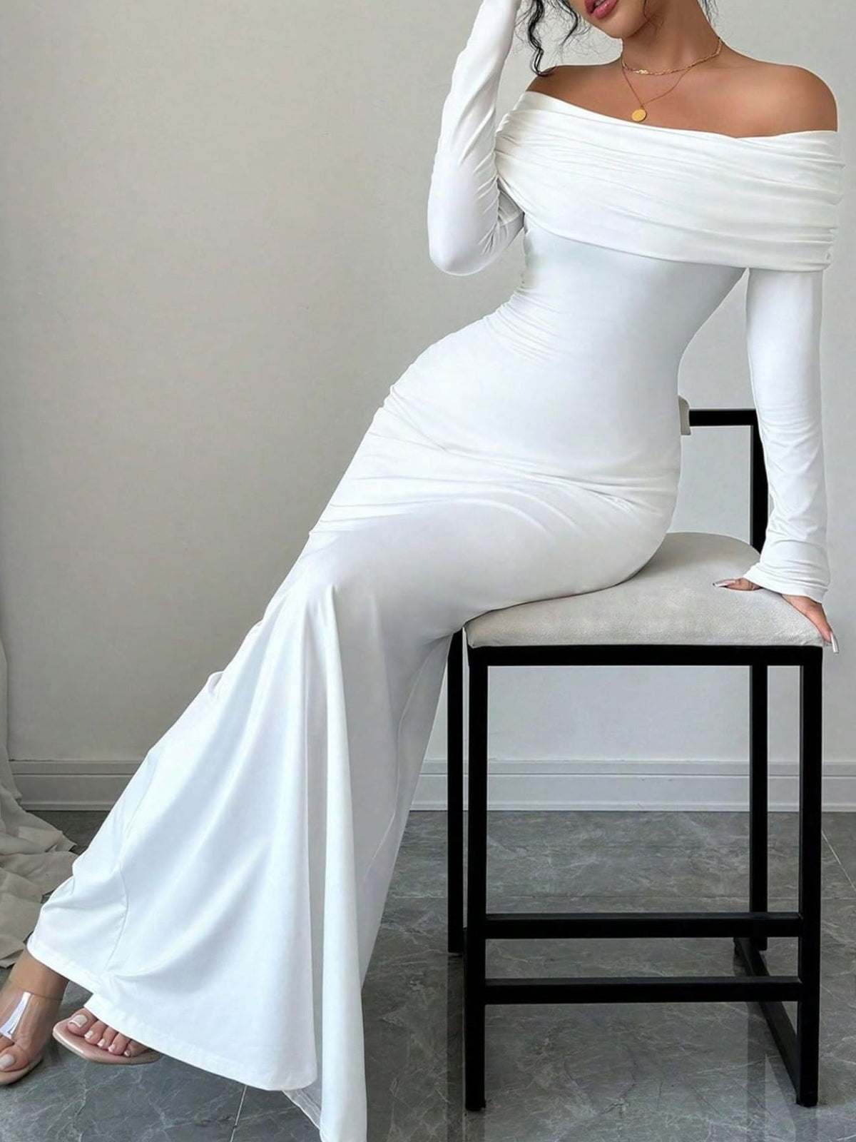 Off-Shoulder Cutout Bodycon Maxi Dress