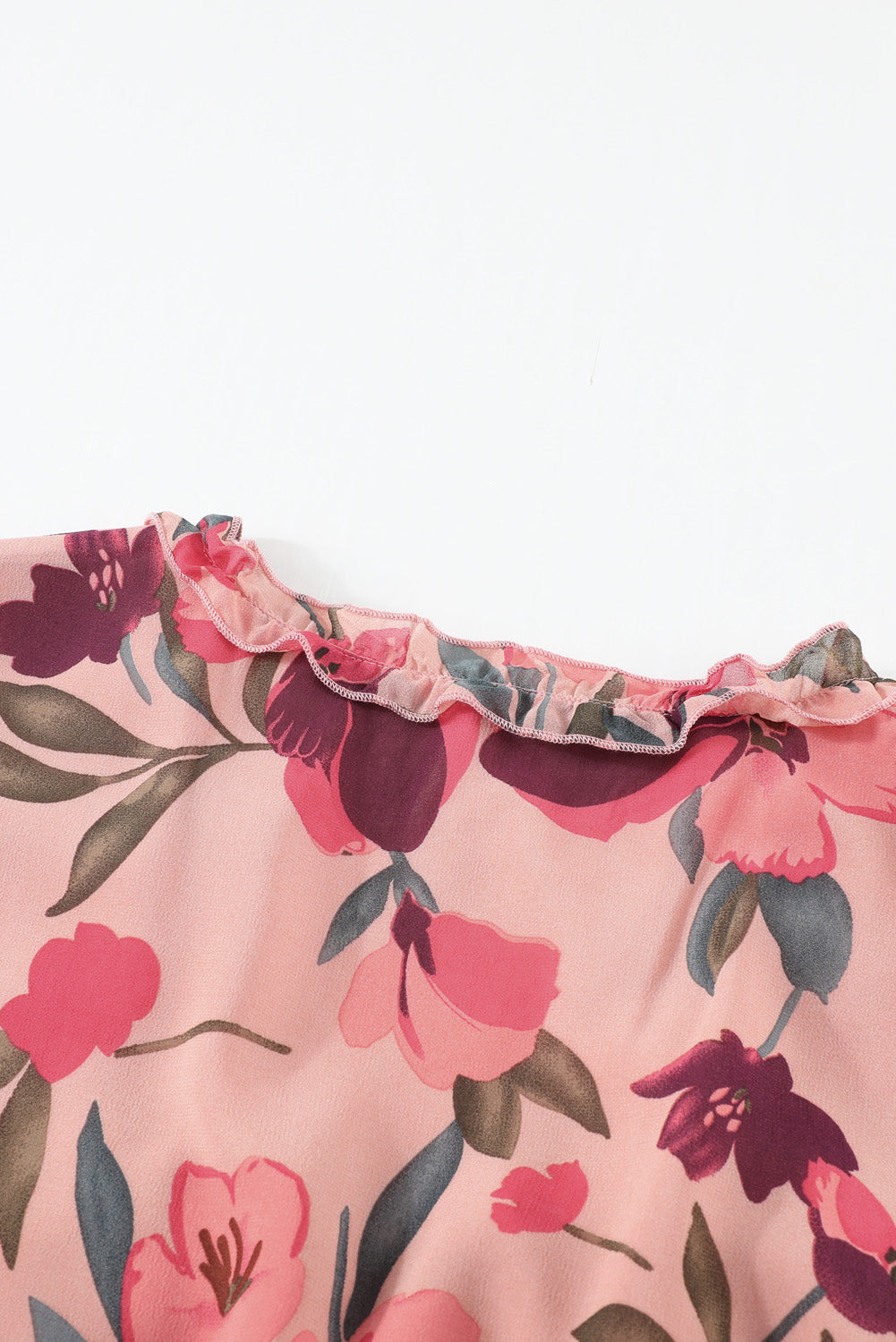 Floral Frill-Trim Plunge Maxi Dress