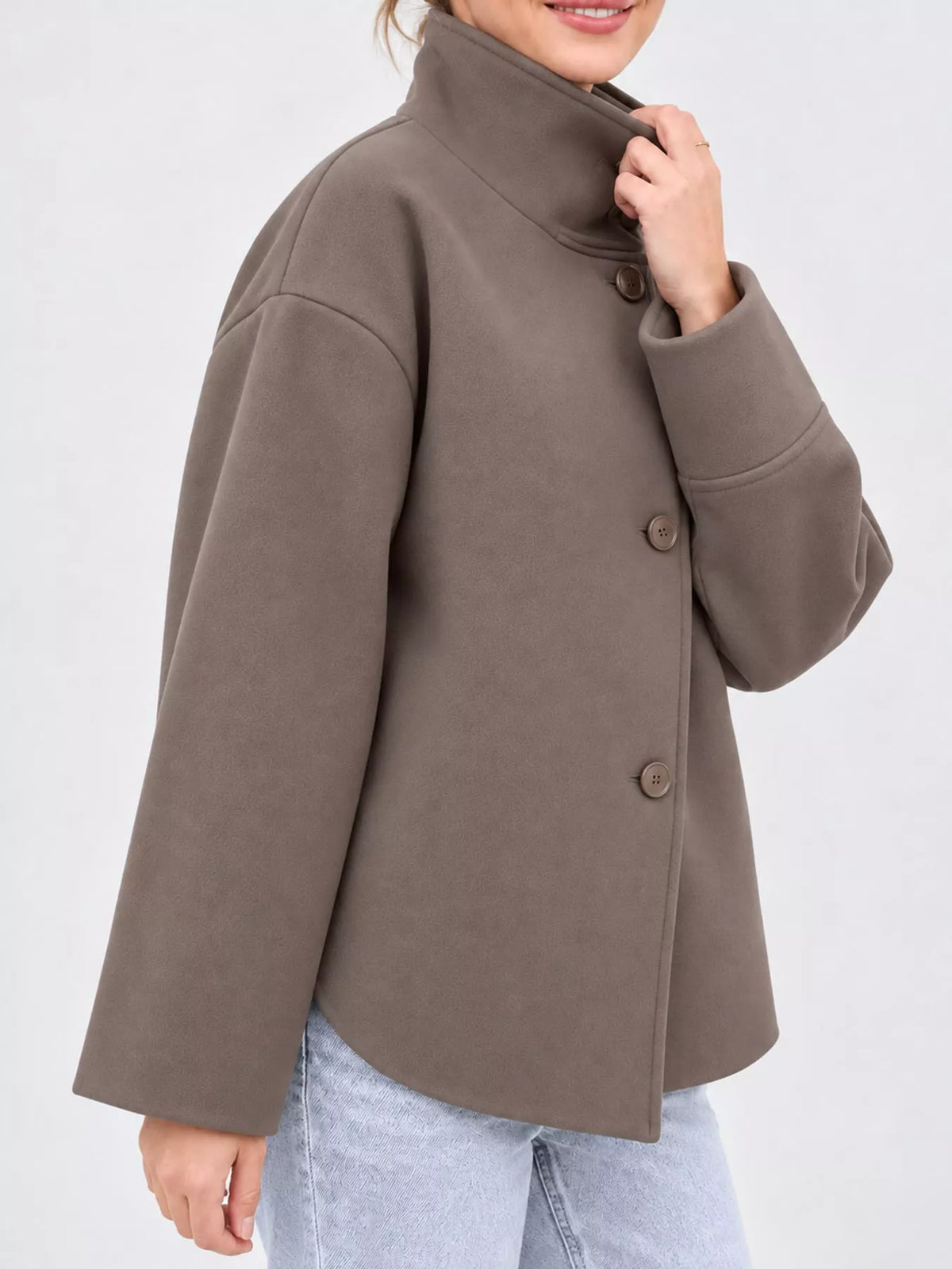 Stand-Collar Button-Up Jacket