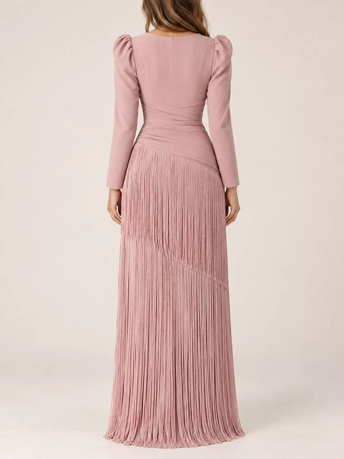V-Neck Fringe Midi Dress in Pink