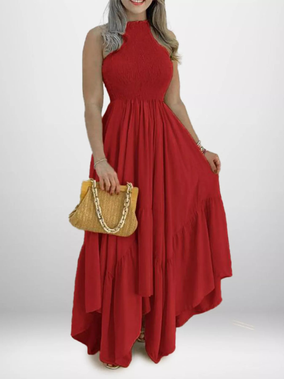 Smocked Sleeveless Ruffle Hem Maxi Dress