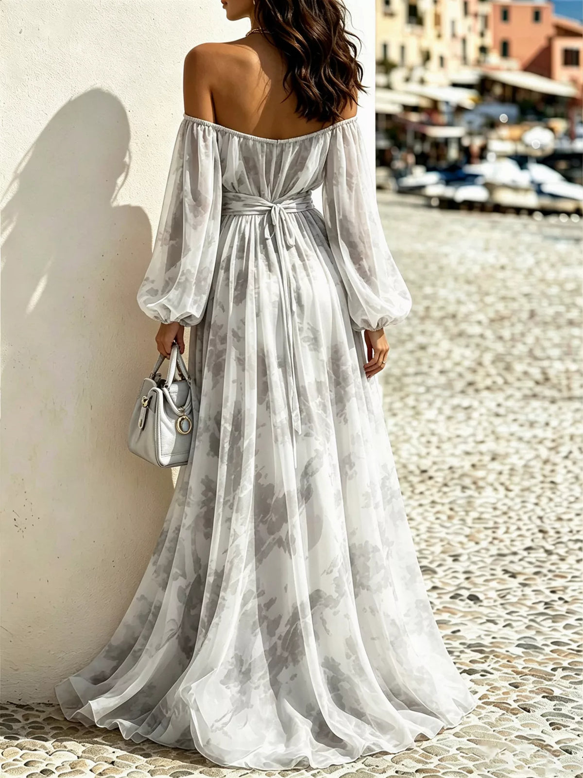 Off-Shoulder Balloon Sleeve Maxi Dress
