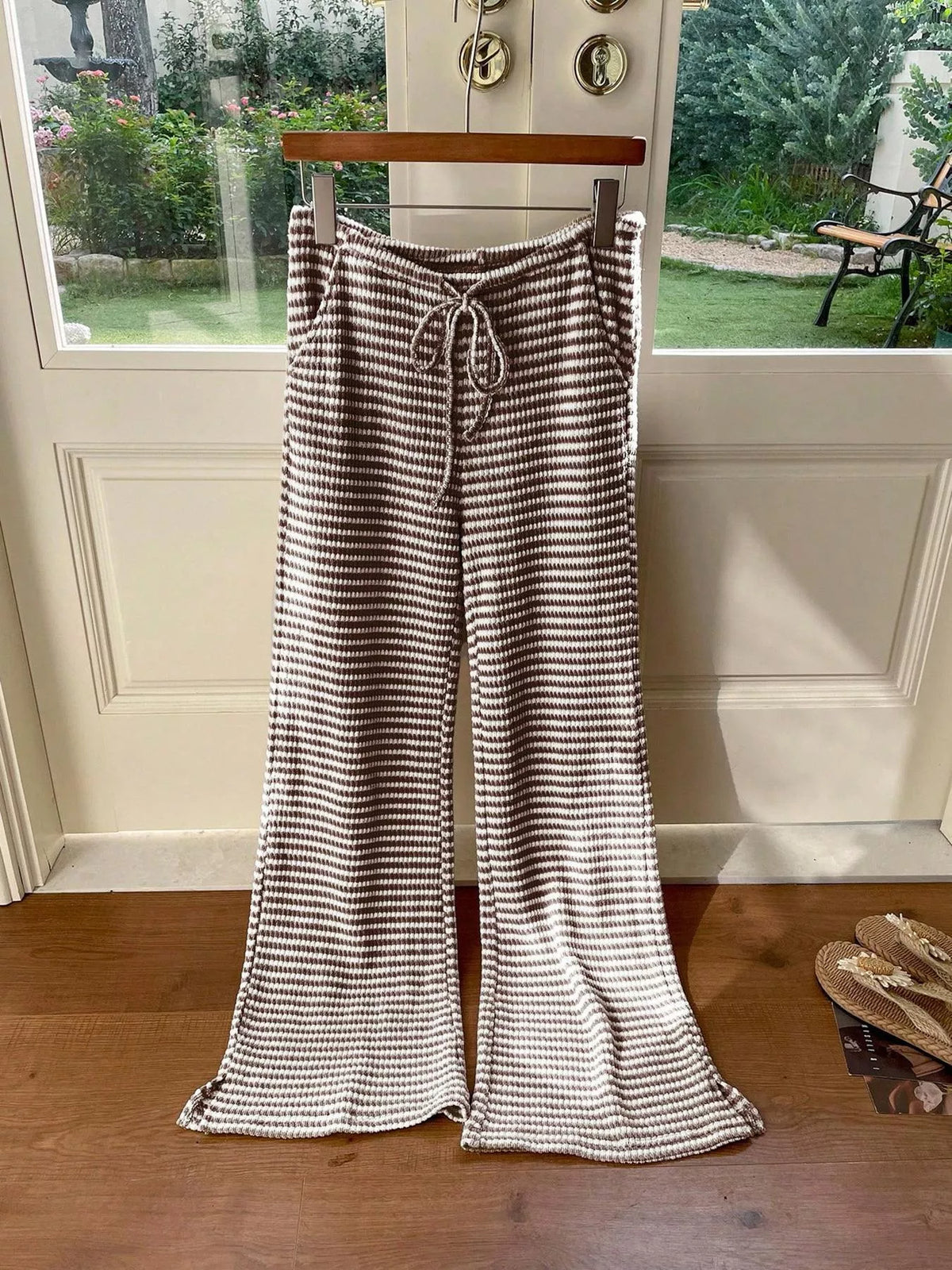 Wide Leg Drawstring Pants with Side Slit