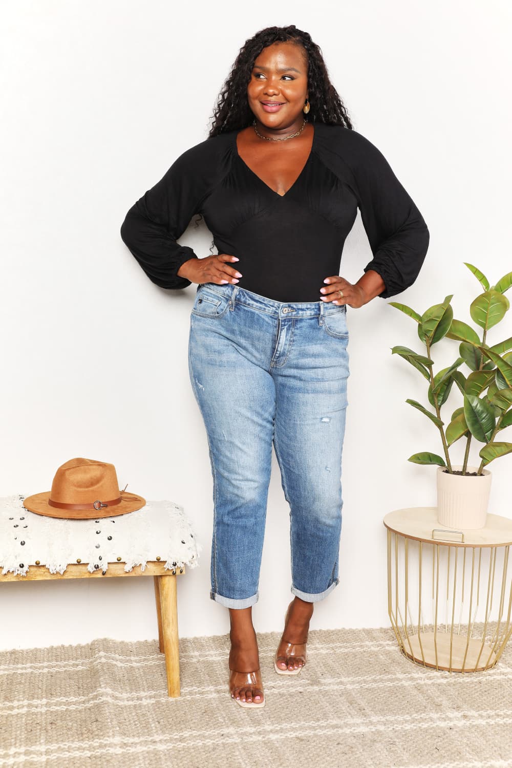 Culture Code V-Neck Bodysuit in Black