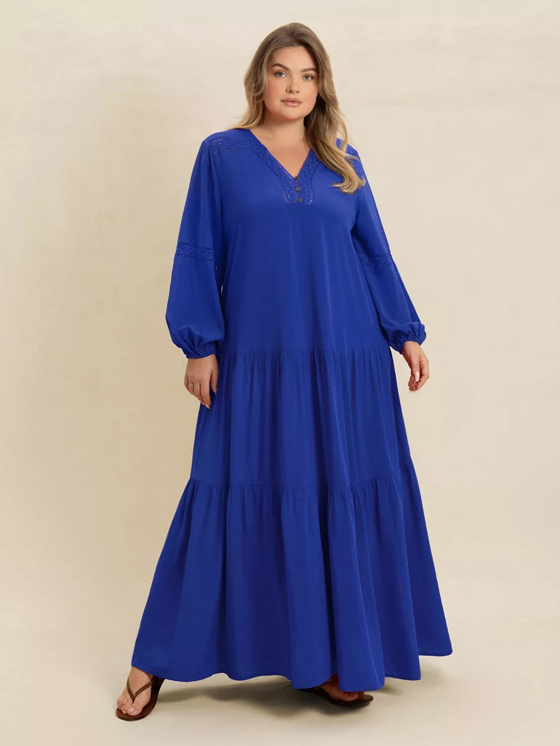 Bohemian Tiered Maxi Dress with Balloon Sleeves