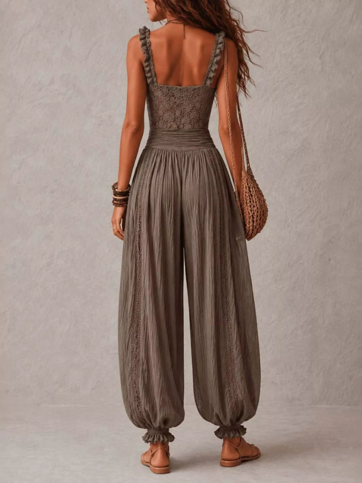 Boho Lace Corset Jumpsuit with Harem Pants