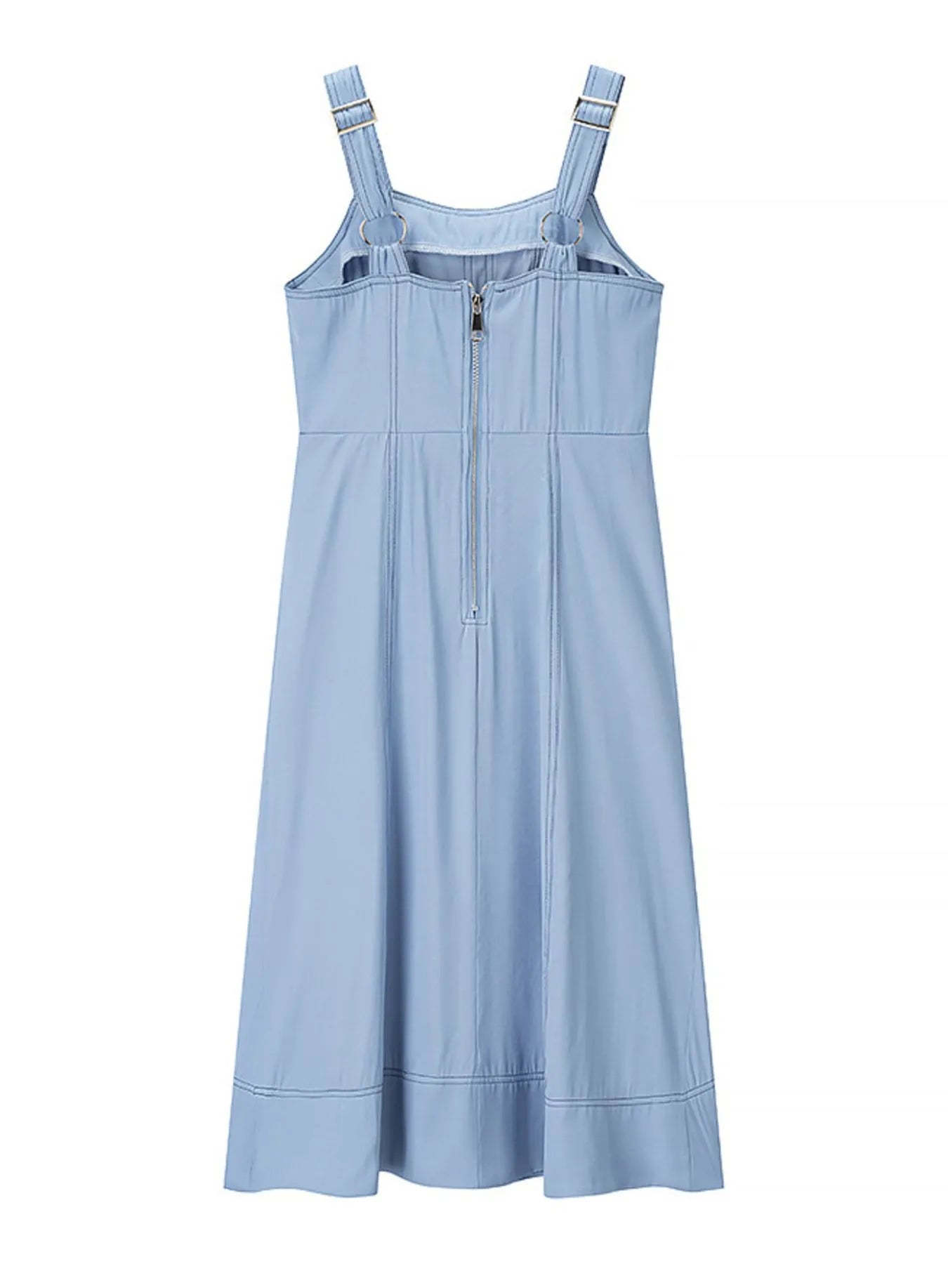 Wide Strap Sweetheart Neck Denim Dress in Light Blue