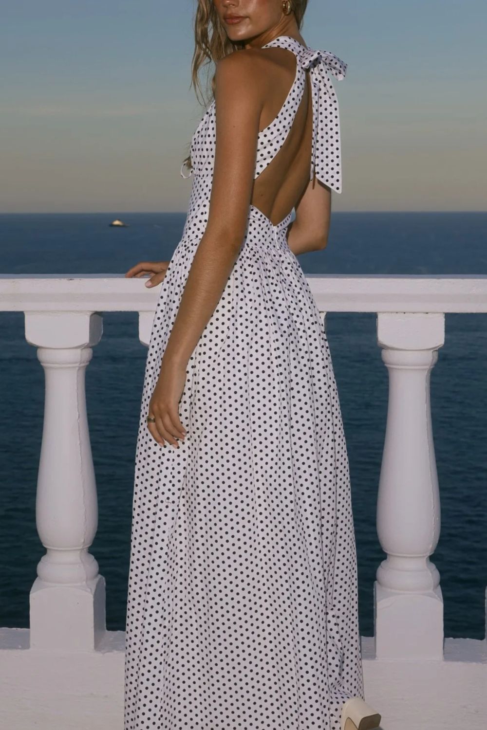 Backless Polka Dot Halter Maxi Dress