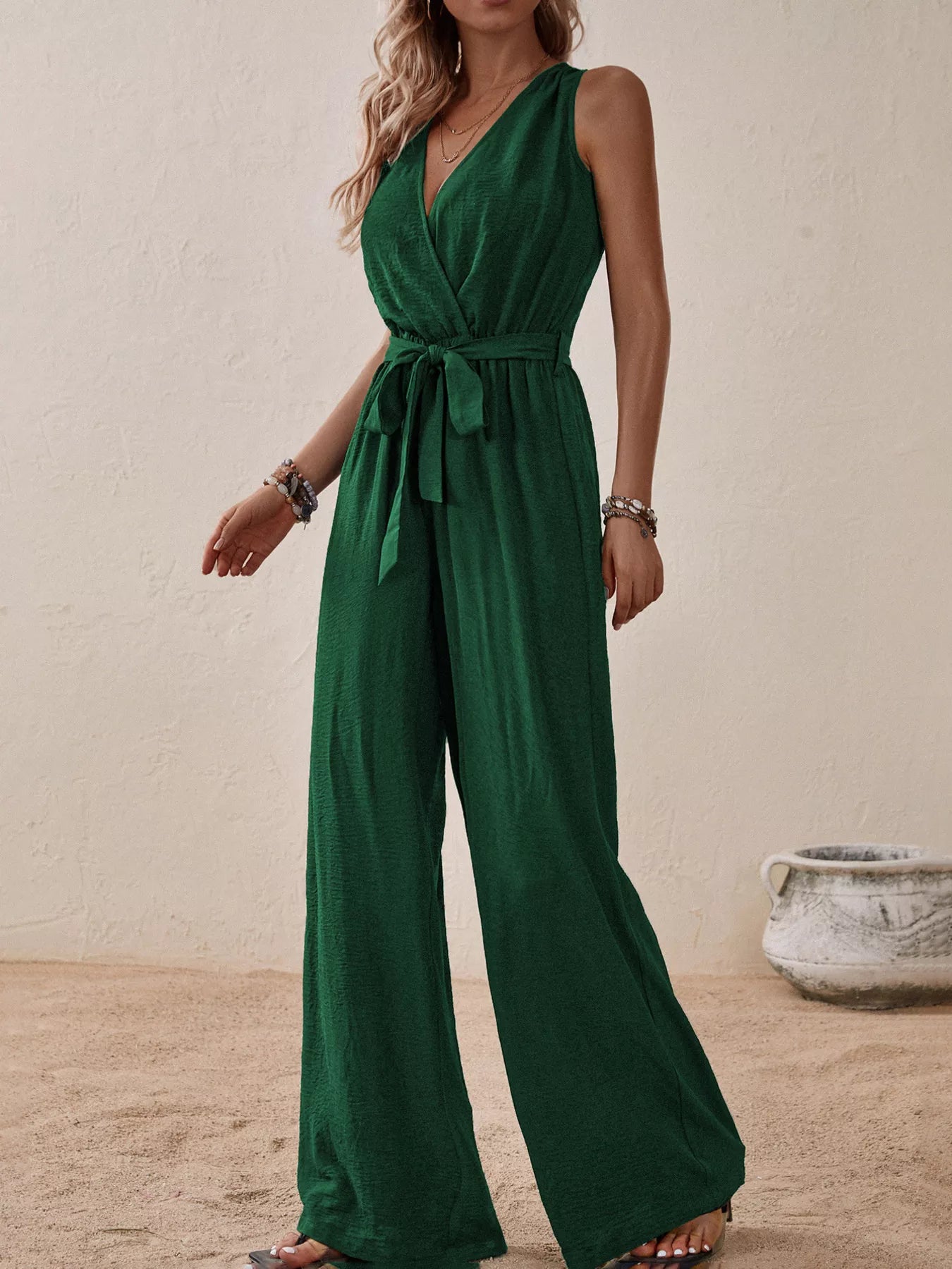 Sleeveless Tie-Waist Wide-Leg Jumpsuit