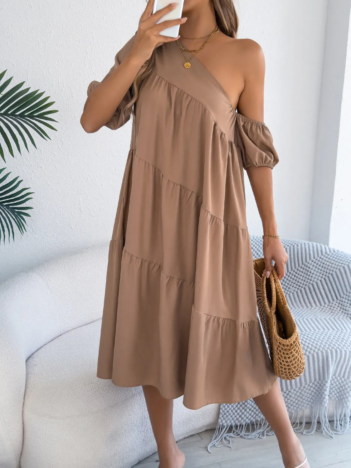 Asymmetrical Single-Shoulder Tiered Dress