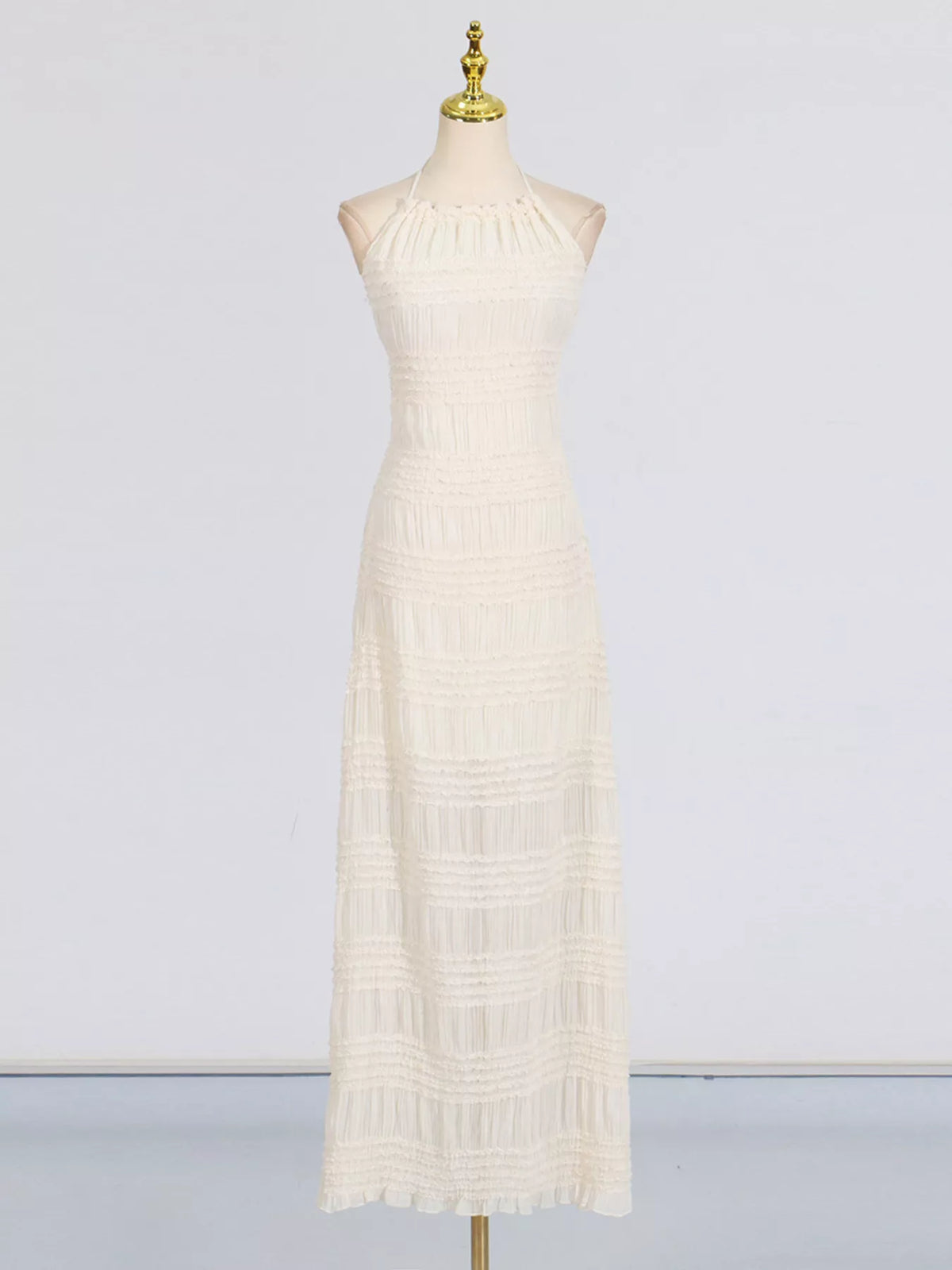 Ruched Halter Neck Maxi Dress in Apricot