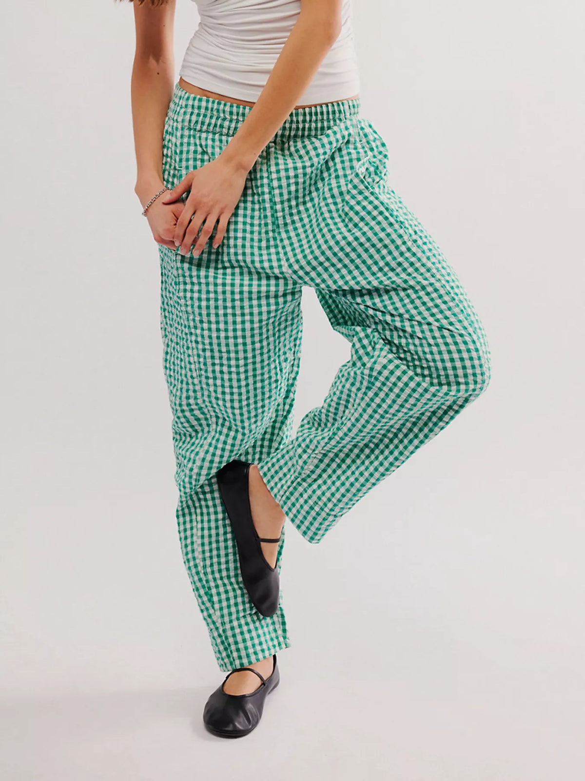 Gingham Relaxed-Fit Pants