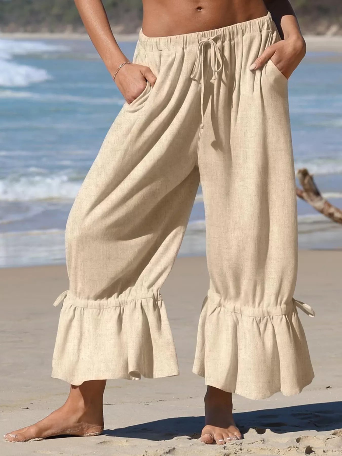Wide-Leg Pants with Ruffle Hem