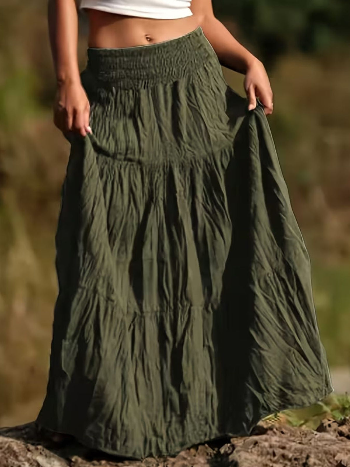 Tiered Ruched Maxi Skirt