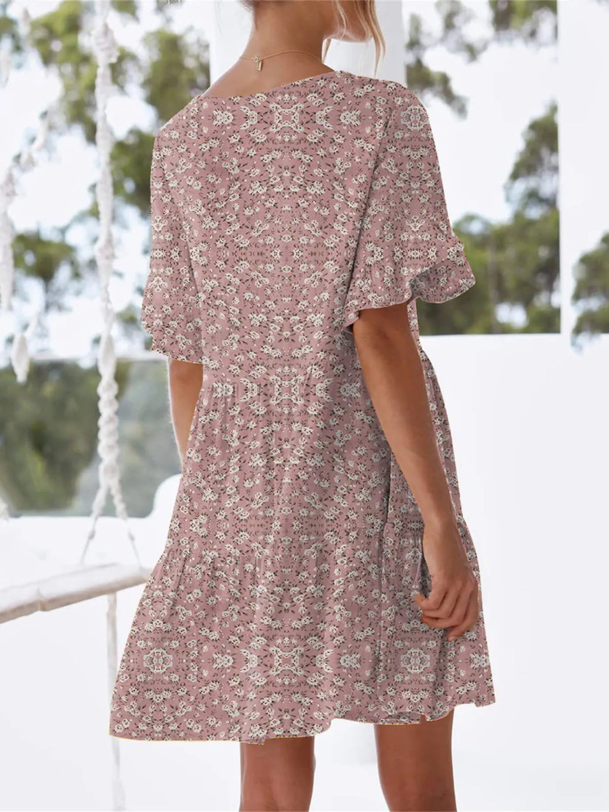 Polka Dot V-Neck Tiered Mini Dress