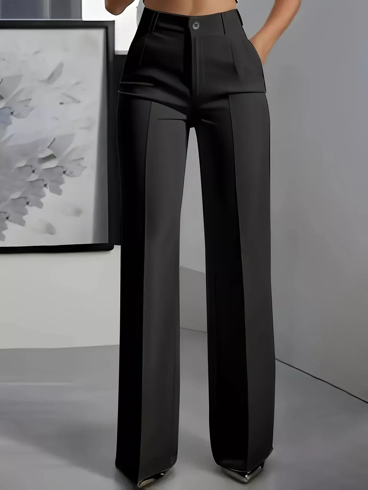 High-Waisted Wide-Leg Pants with Seam Detail