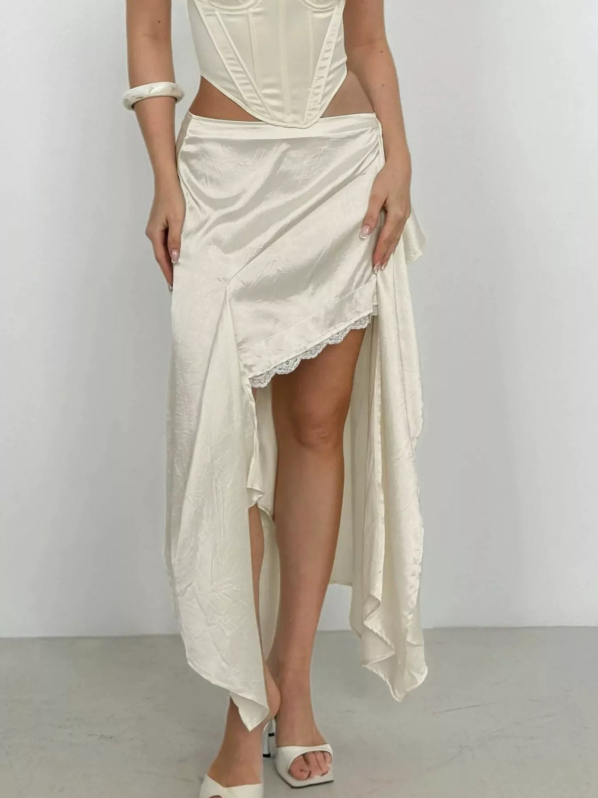 Satin High-Low Skirt in Apricot