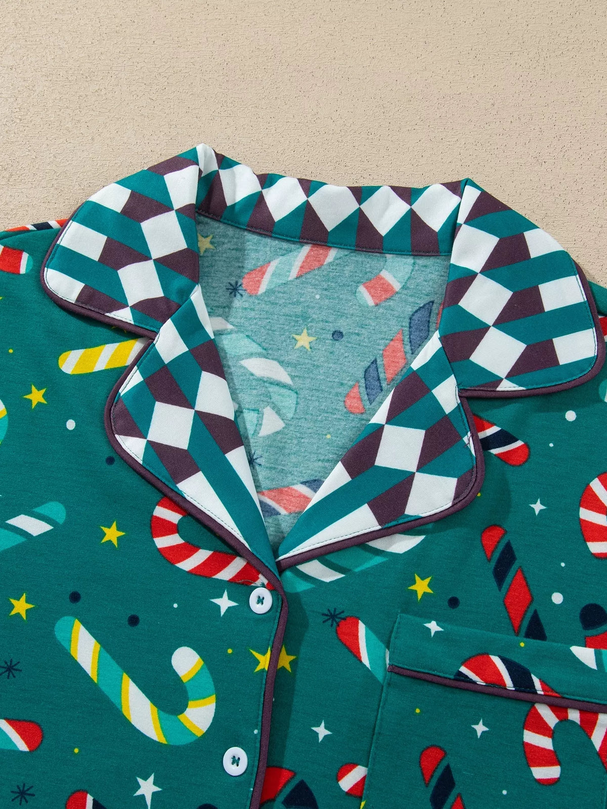 Candy Cane Print Two-Piece Lounge Set in Dark Green