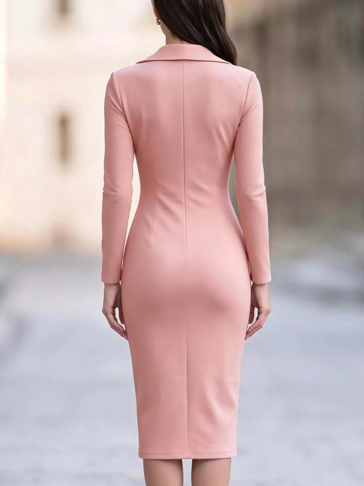 Asymmetric Lapel Bodycon Midi Dress