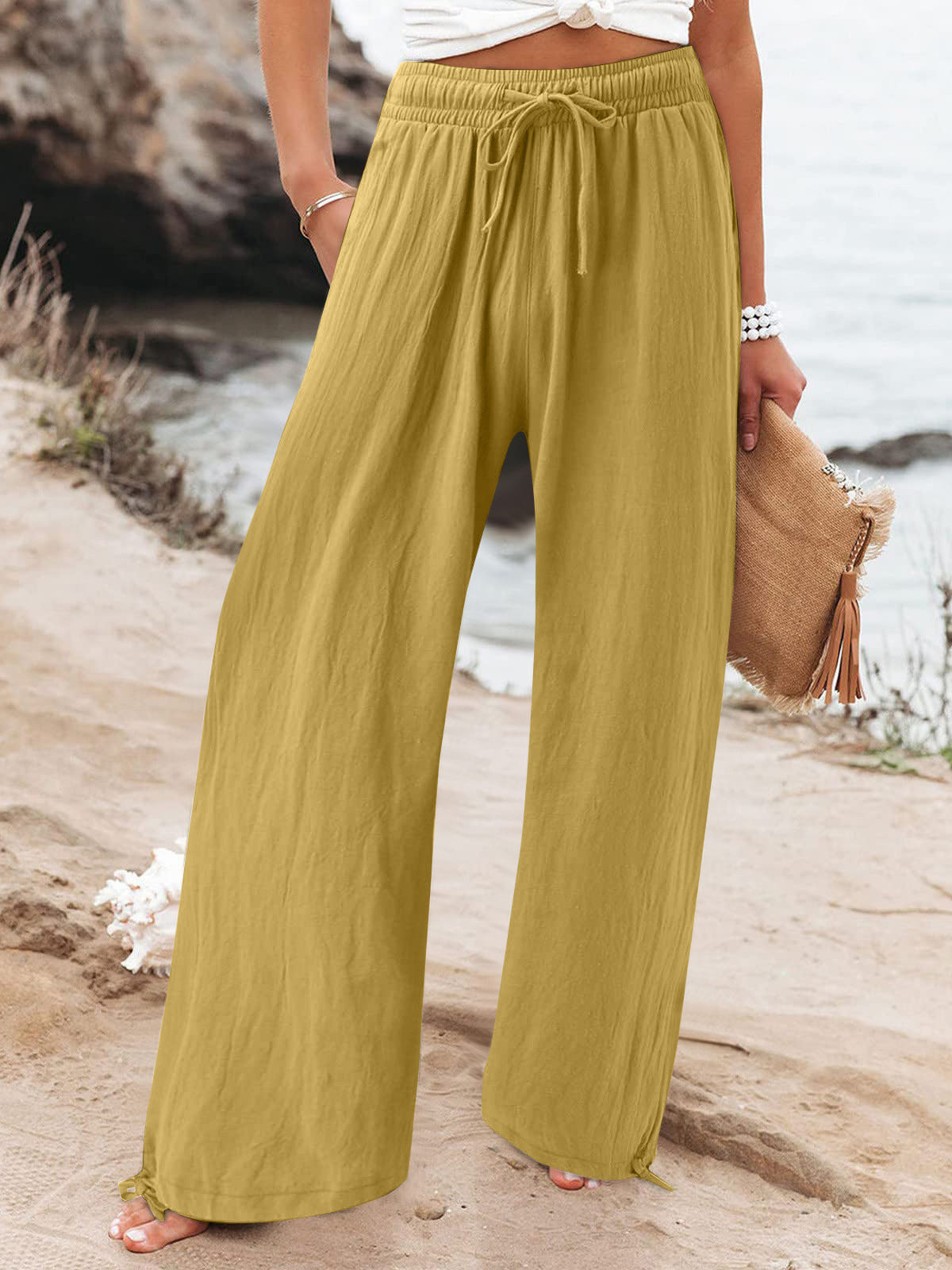 Pocketed Drawstring Wide Leg Pants