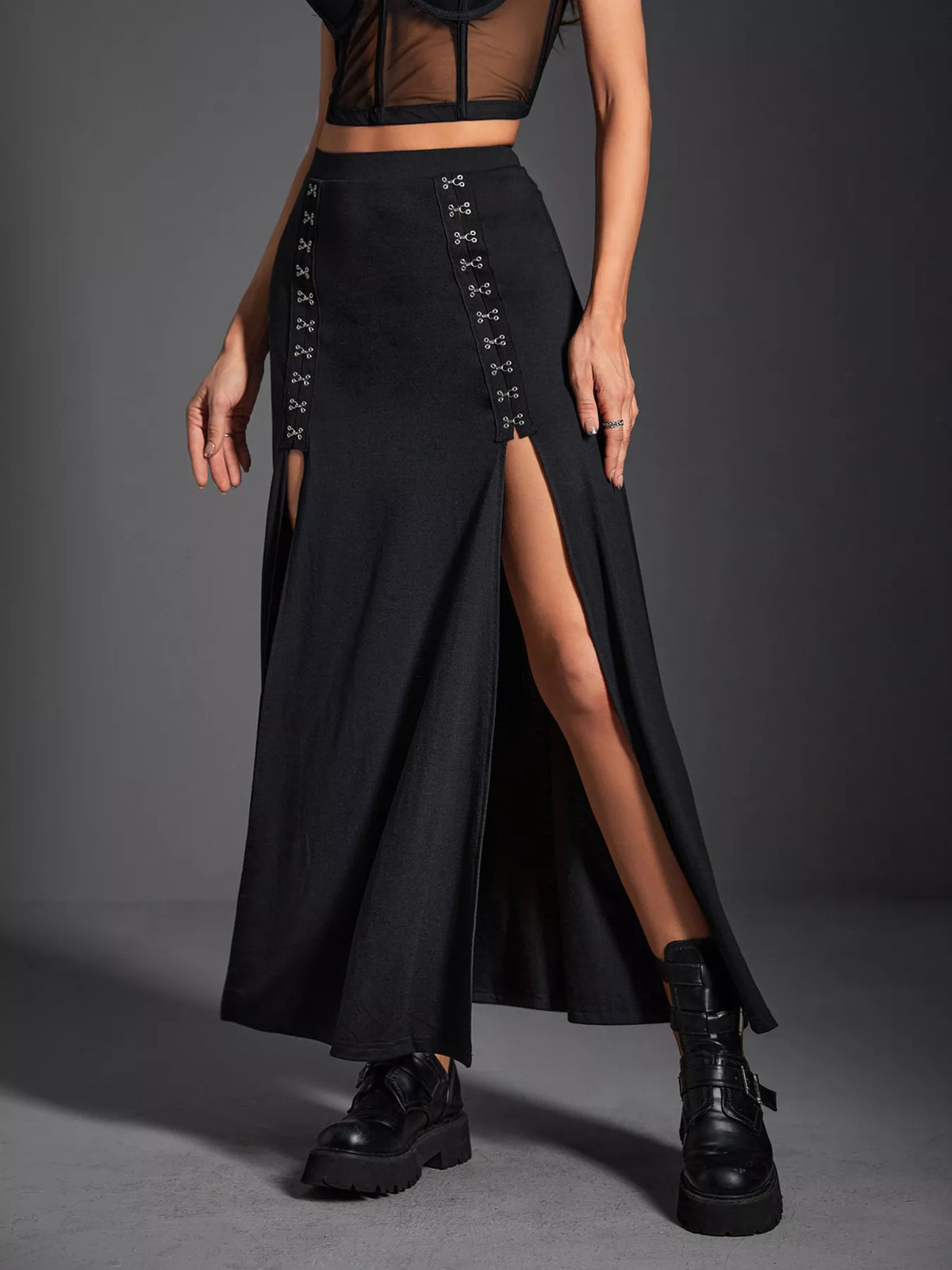 High Waist Slit Skirt in Black by Elegant Elements
