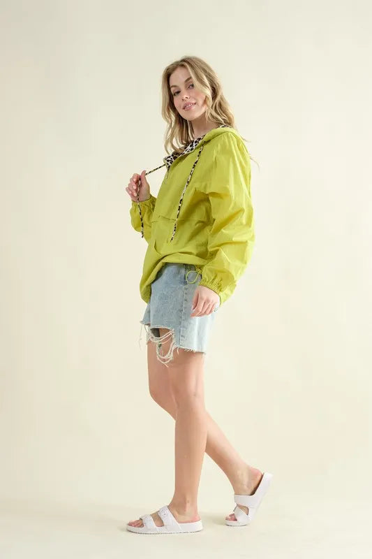 And The Why Leopard Print Zip Windbreaker in Lime