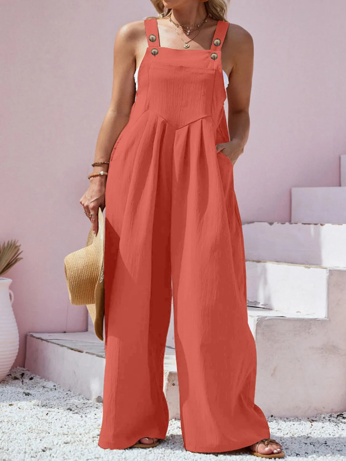 Square Neck Wide Leg Overalls in Plus Size