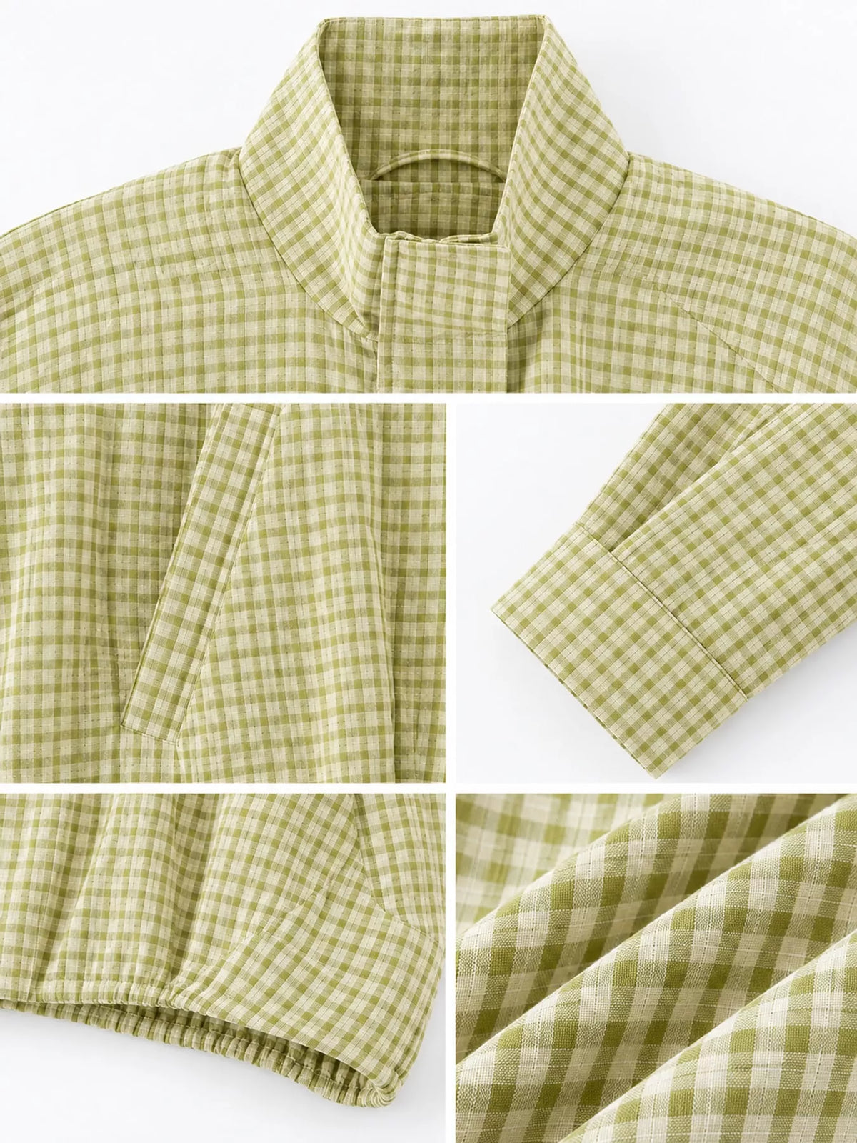 Plaid Stand-Collar Cropped Jacket