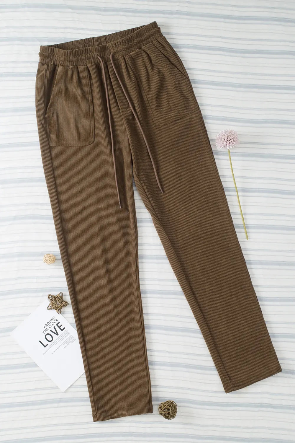 Drawstring Straight Leg Pants with Pockets