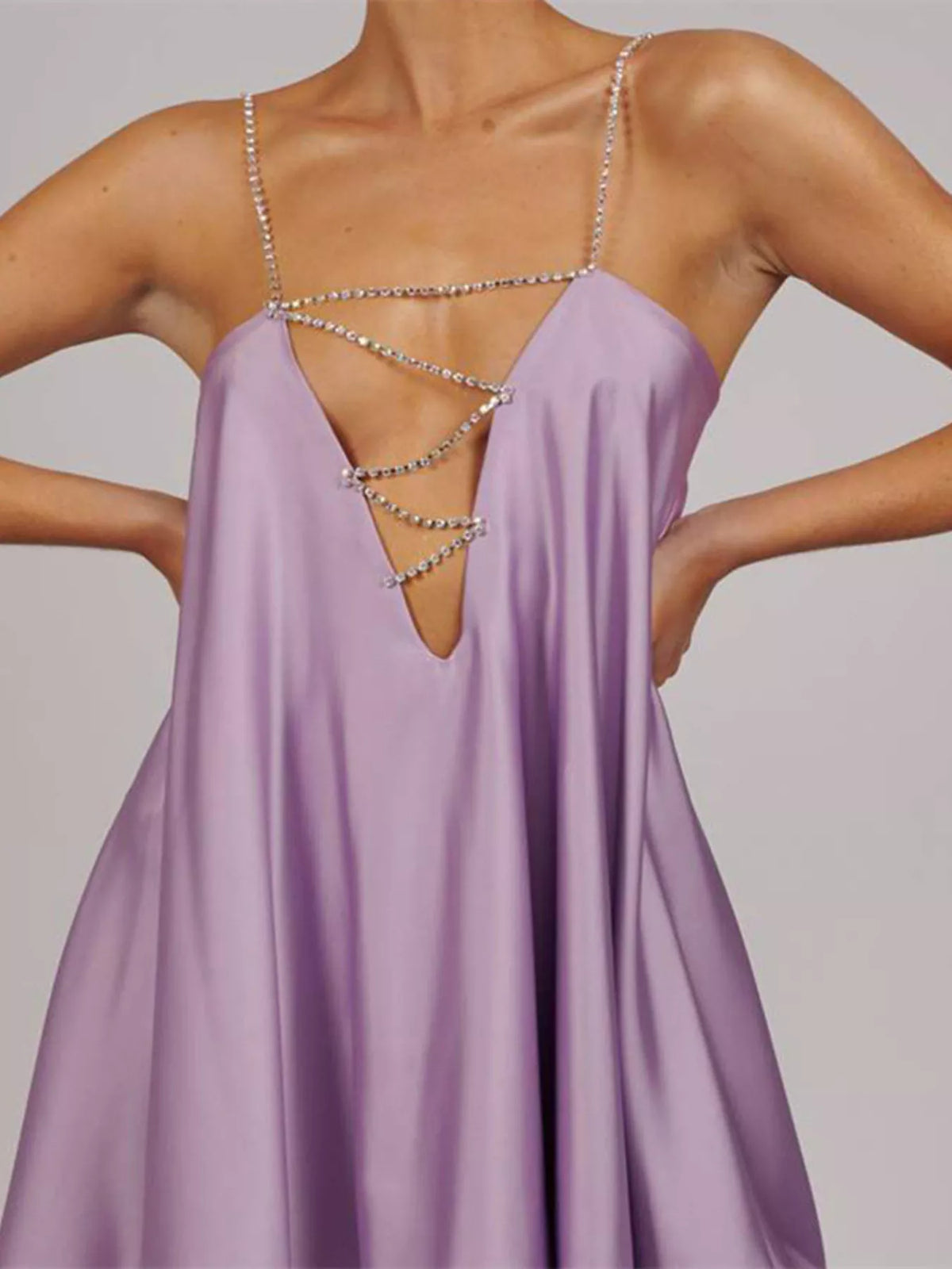 Rhinestone Plunge Mini Dress