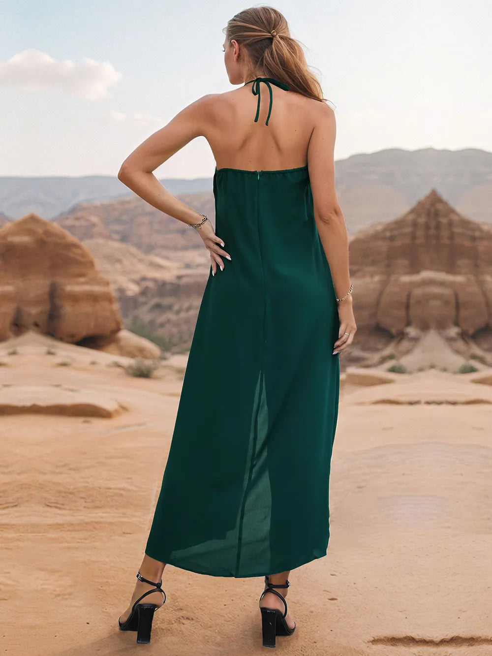 Layered Halter Neck Jumpsuit in Dark Green