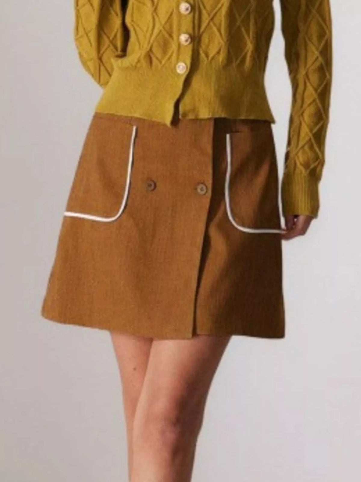 Button-Front Mini Skirt in Caramel