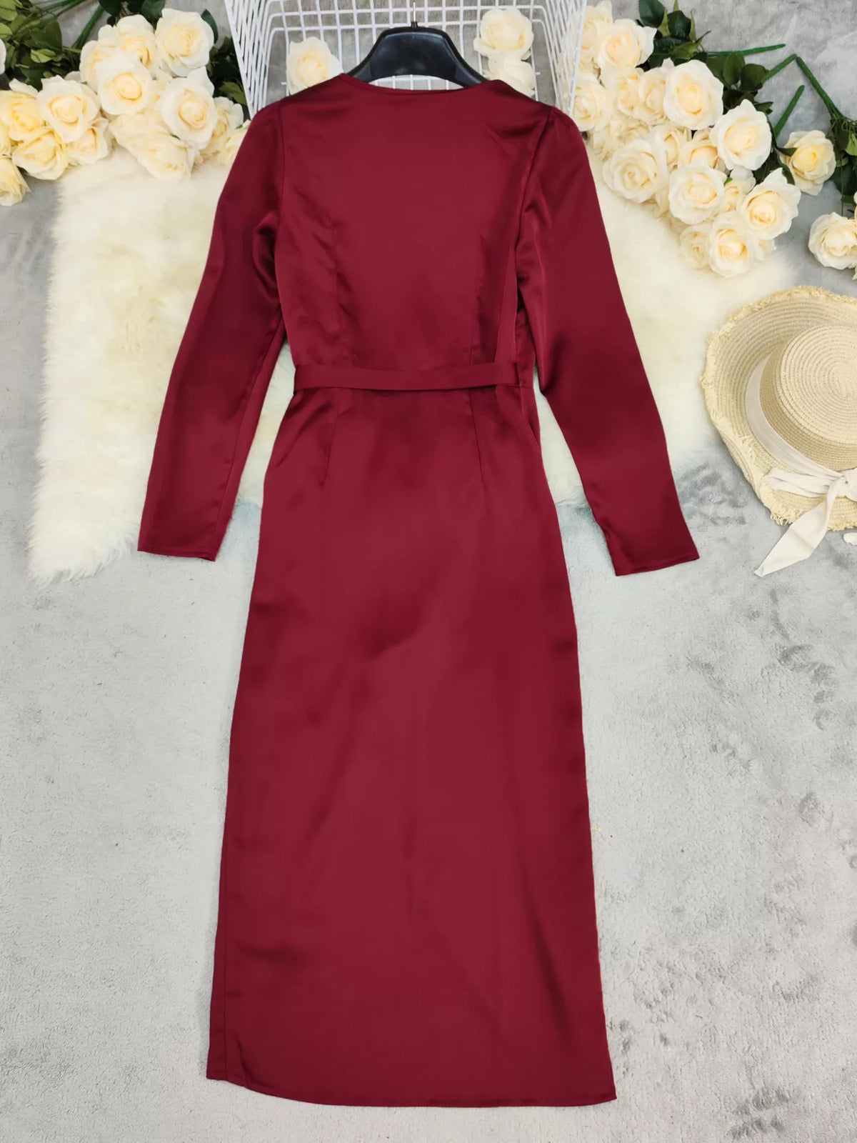 Surplice Satin Dress in Red