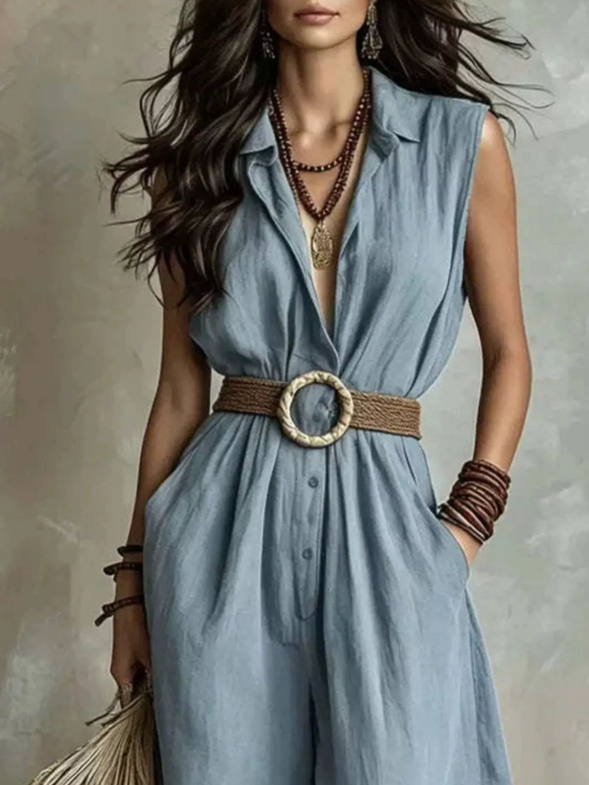 Sleeveless Wide-Leg Jumpsuit, Plus Size