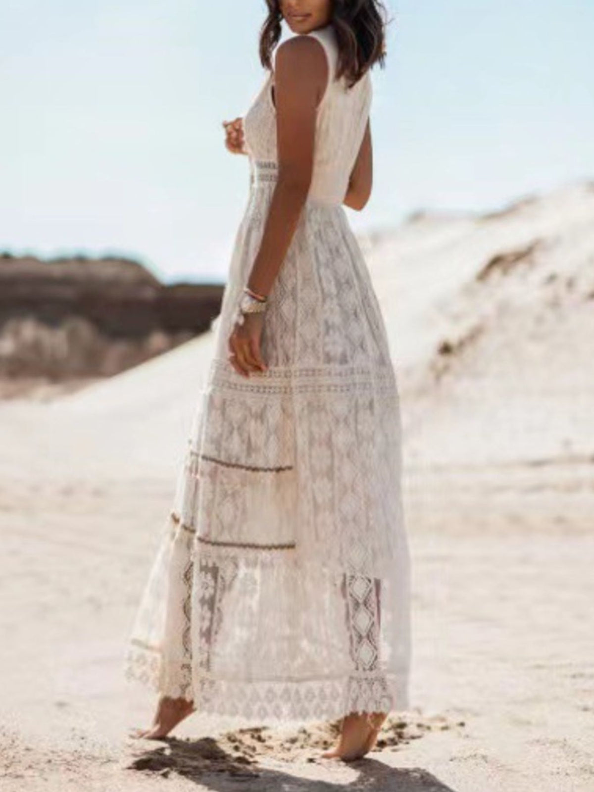 Tasseled Lace V-Neck Maxi Dress