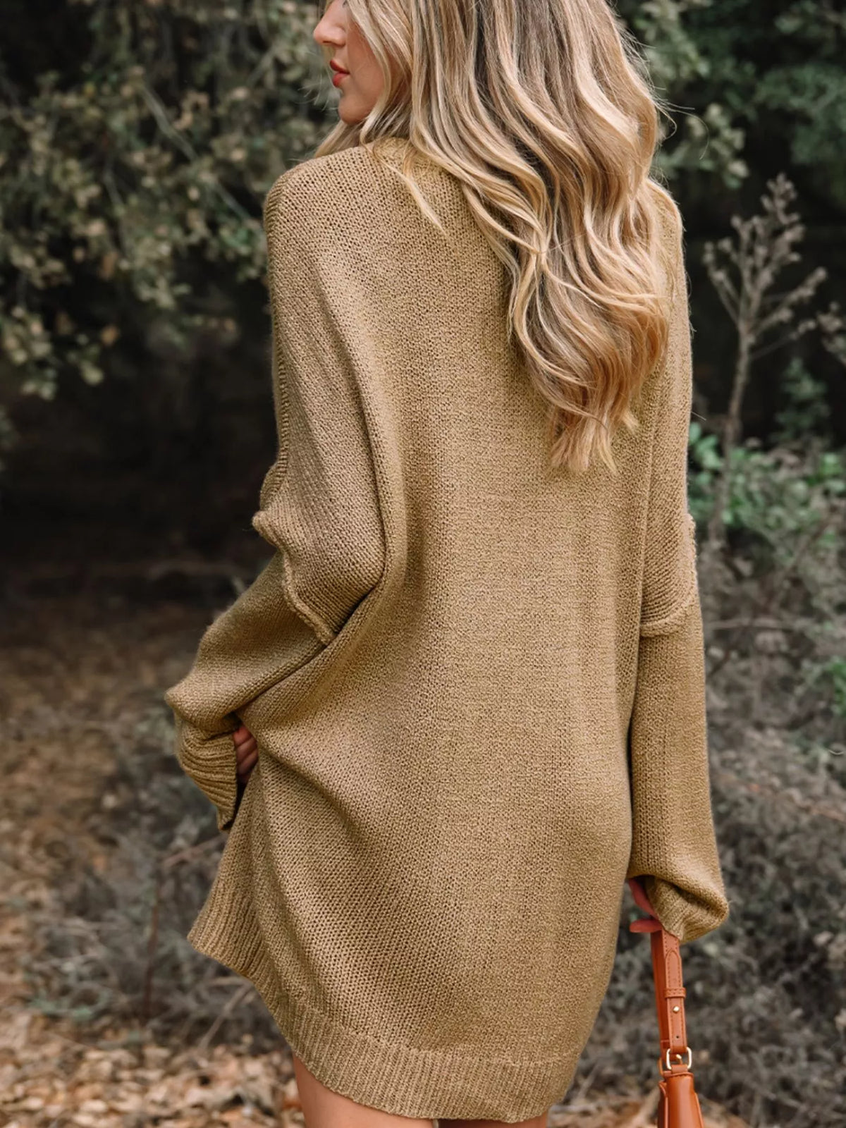 Oversized Drop-Shoulder Slouchy Sweater Dress in Camel