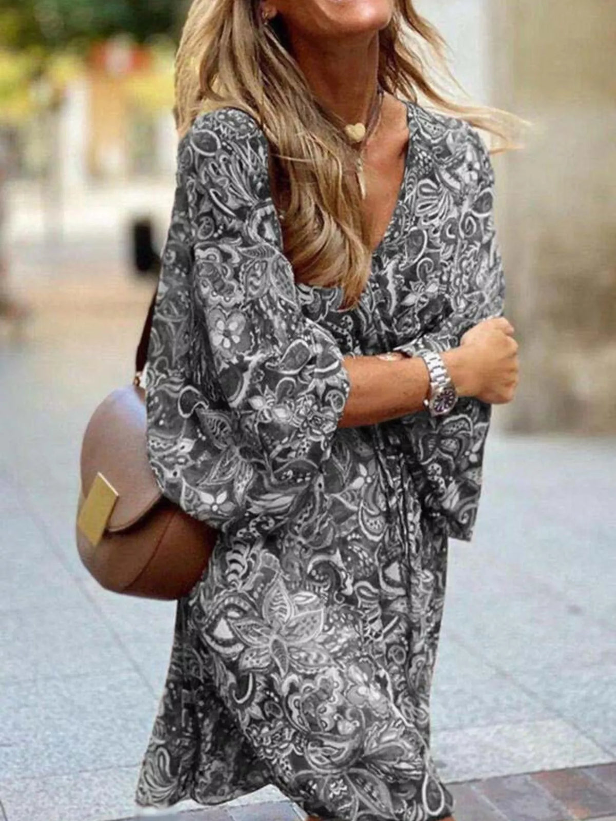 Paisley Print Long Sleeve Mini Dress