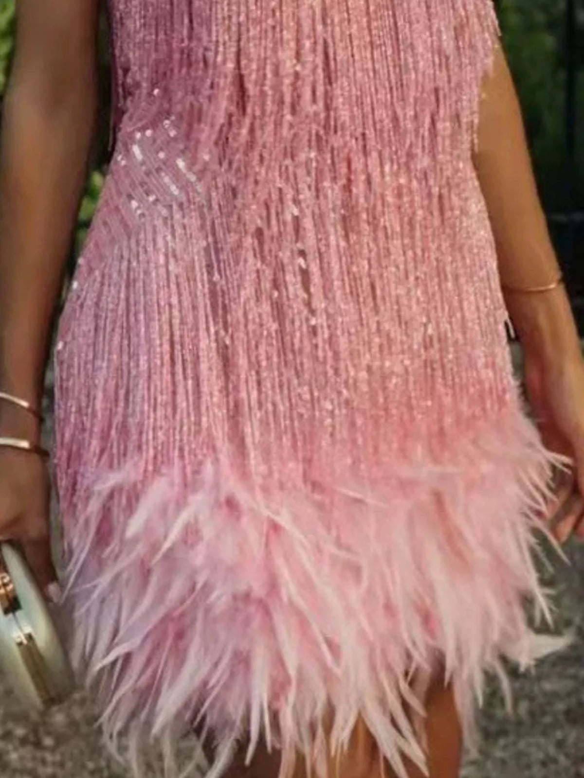 Sequin and Feather Fringe Mini Dress