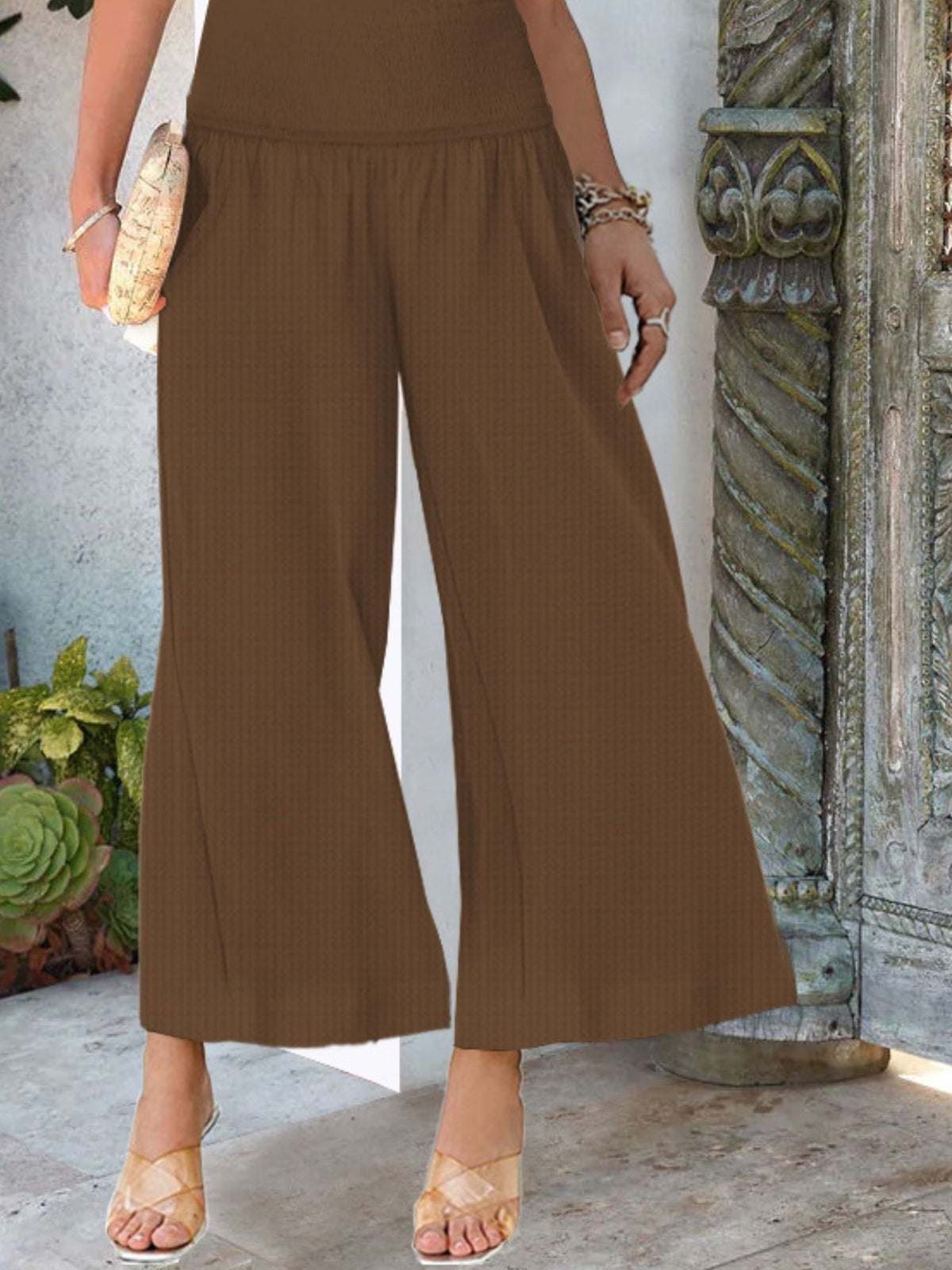 Smocked Waist Wide Leg Pants