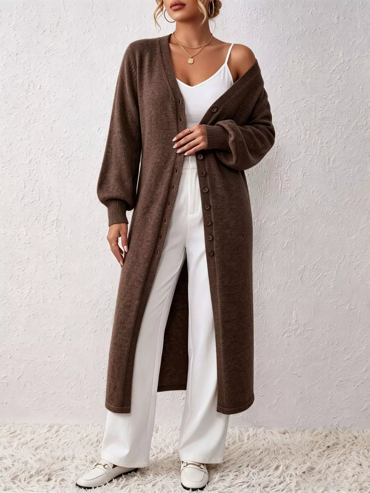 Button Front Long Sleeve Sweater Dress