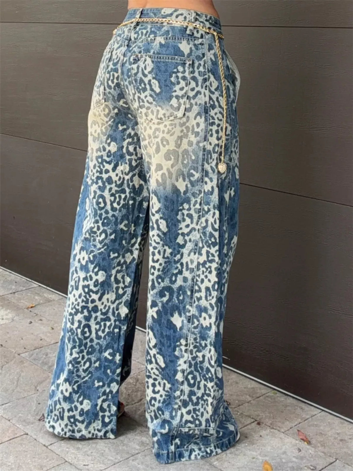 Leopard Wide Leg Jeans in Blue