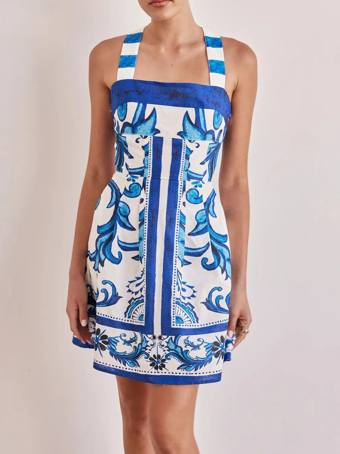 Printed Square Neck Buttoned Midi Dress